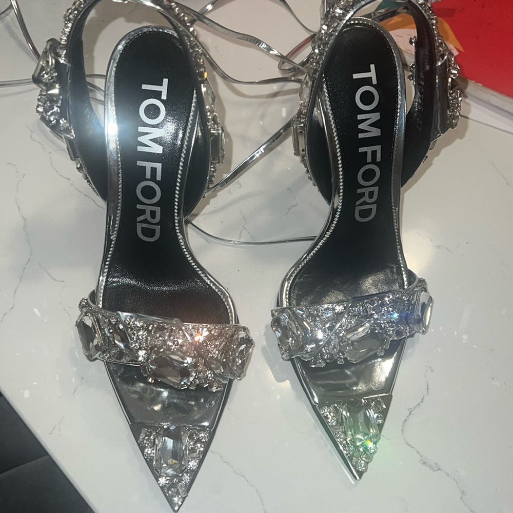TOM FORD Metallic Crystal Ankle-Tie Sandals BRAND NEW Never WORN